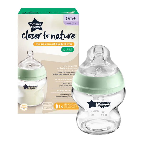 Γυάλινο Μπιμπερό Tommee Tippee Closer to Nature Μικρής Ροής Πράσινο 150ml 0m+