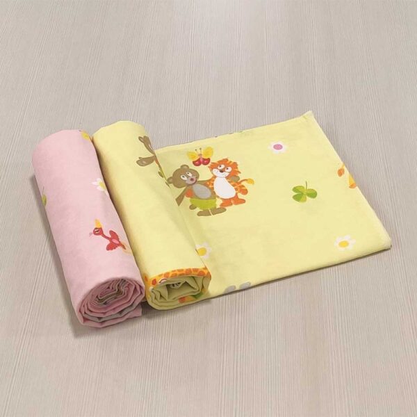 Πάνες Αγκαλιάς Φανελένιες Βαμβακερές Κίτρινο Ροζ Ζωάκια Σετ 2 τεμ