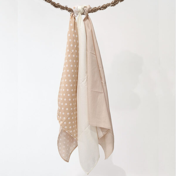 Πάνες Αγκαλιάς Βαμβακερές Μπεζ με Λευκό Πουά Ριγέ Σετ 3 τεμ