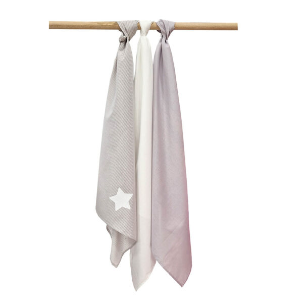 Πάνες Αγκαλιάς Βαμβακερές Γκρί Λευκό Αστεράκι Σετ 3 τεμ