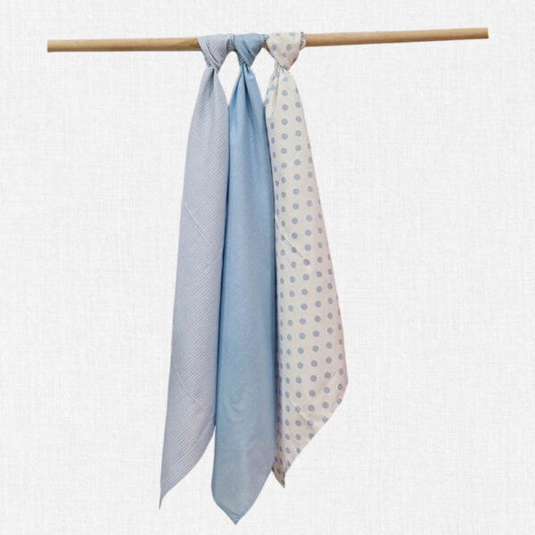 Πάνες Αγκαλιάς Βαμβακερές Λευκό με Σιελ Πουά Ριγέ Σετ 3 τεμ