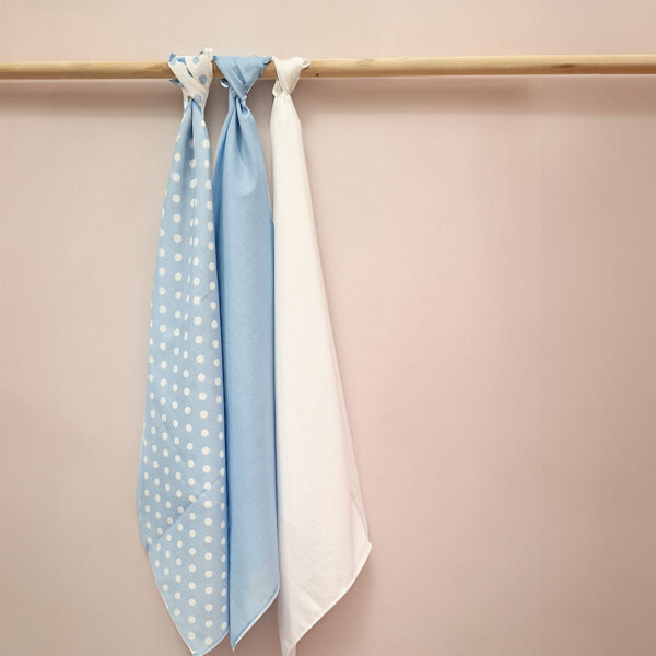 Πάνες Αγκαλιάς Βαμβακερές Σιελ με Λευκό Πουά Σετ 3 τεμ