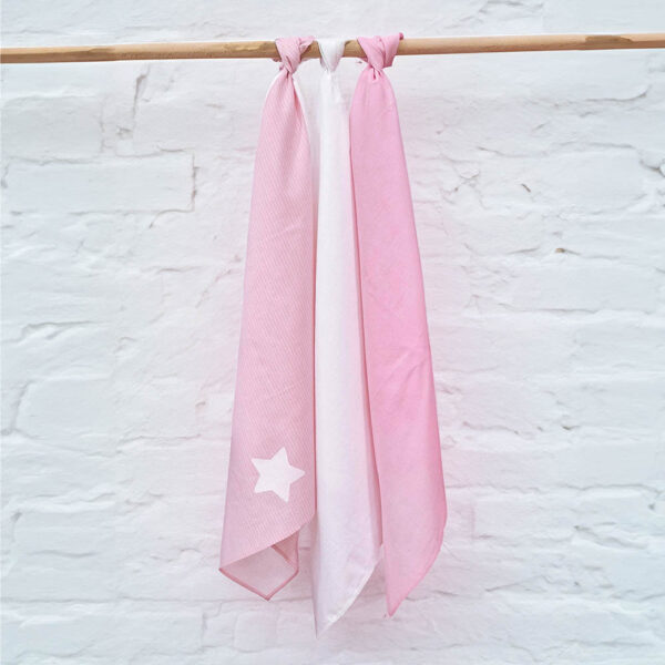 Πάνες Αγκαλιάς Βαμβακερές Ροζ Λευκό Αστεράκι Σετ 3 τεμ