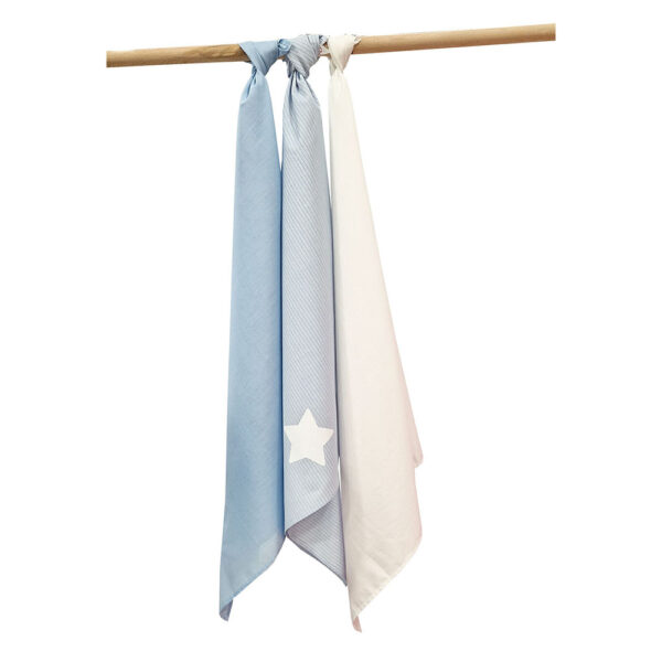 Πάνες Αγκαλιάς Βαμβακερές Σιέλ Λευκό Αστεράκι Σετ 3 τεμ