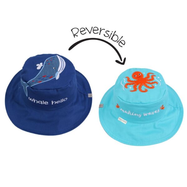 Καπέλο Βαμβακερό Διπλής Όψης Flapjackkids UPF50+ Blue Whale/ Octopus