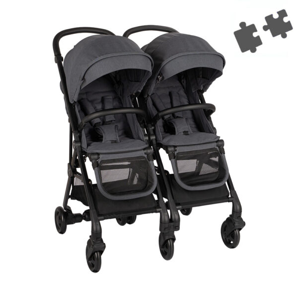 Two Bebe Καρότσι Διδύμων Διαιρούμενο Dark Grey