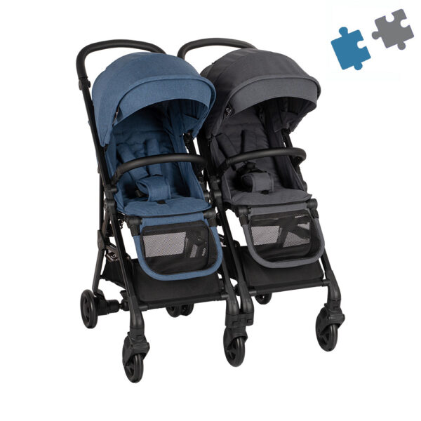 Two Bebe Καρότσι Διδύμων Διαιρούμενο  Grey + Blue