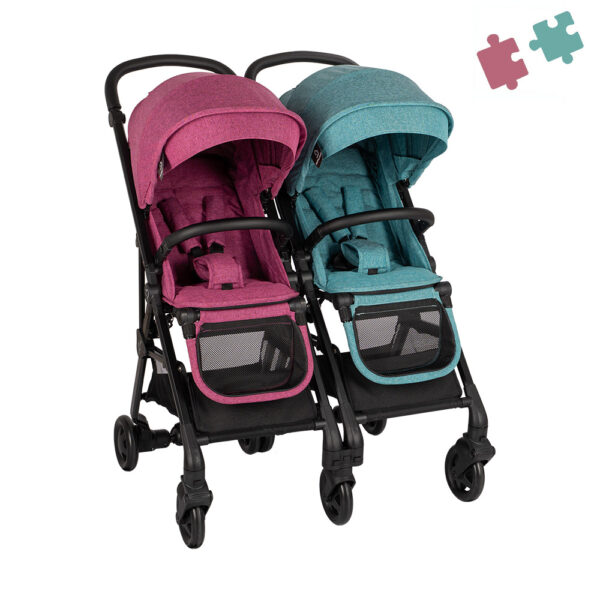 Two Bebe Καρότσι Διδύμων Διαιρούμενο Petrol + Green
