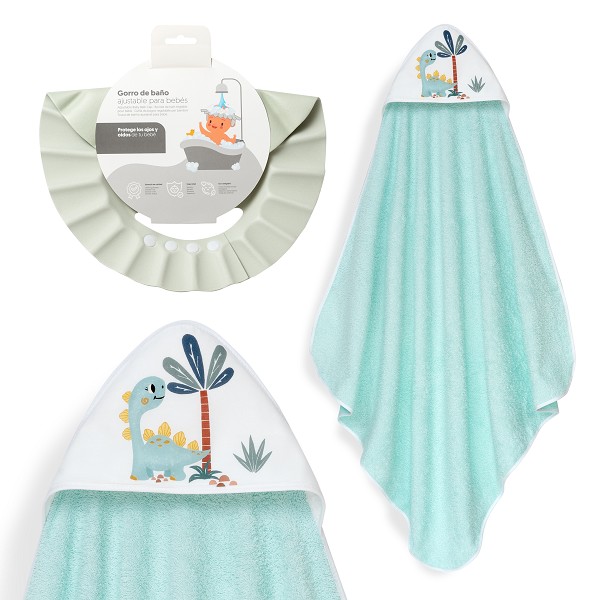 Interbaby Σετ Μπουρνούζι Κάπα Καπέλο Dino Green