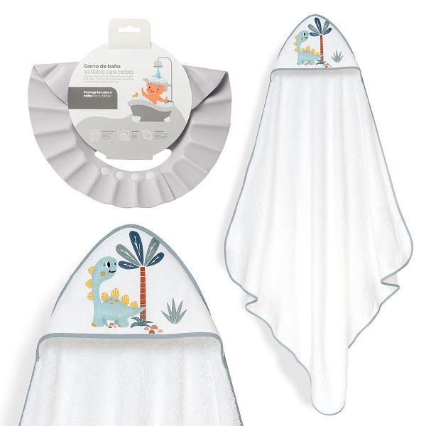 Interbaby Σετ Μπουρνούζι Κάπα Καπέλο Dino White Grey