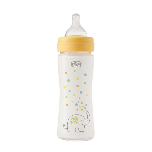 Chicco Μπιμπερό Γυάλινο Perfect Easy Ελεφαντάκι 240ml Θηλή Σιλικόνης 0m+