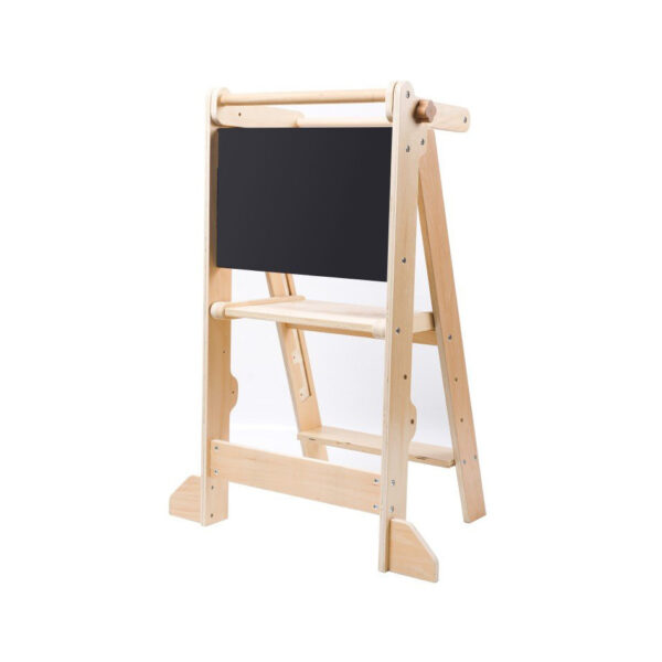 Eli Neli Montessori Πτυσσόμενος Ξύλινος Πύργος Εκμάθησης 2 σε 1 με Μαυροπίνακα 90cm