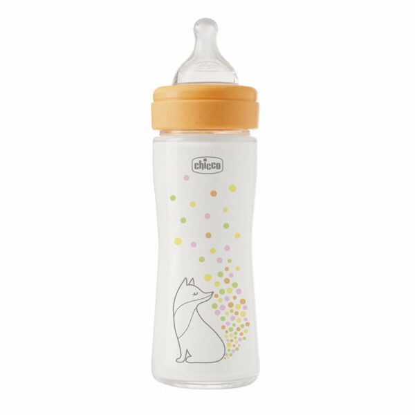 Chicco Μπιμπερό Γυάλινο Perfect Easy Αλεπουδίτσα 240ml Θηλή Σιλικόνης 0m+